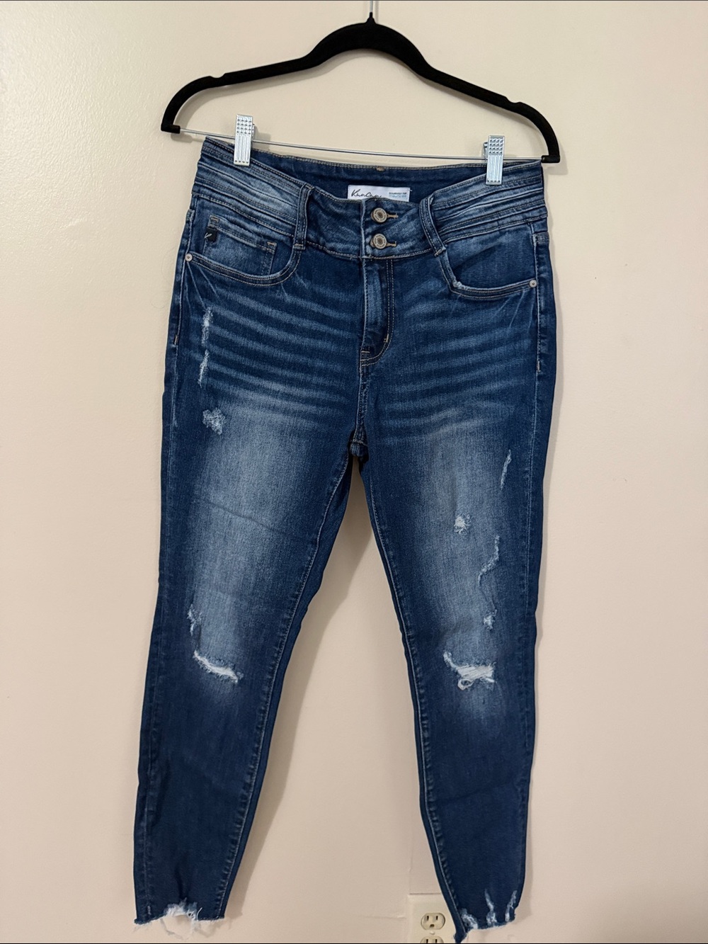 KanCan Dark Blue Skinny Jeans with Distressed Accents